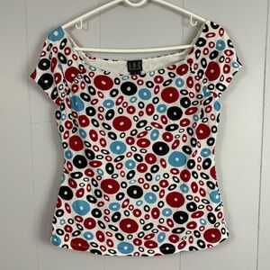 INC International Concepts Retro Off Shoulder Large Top Geometric Stretch Funky